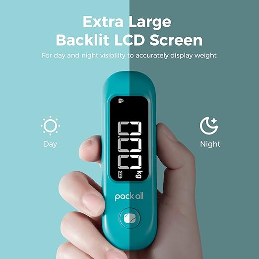 pack all 110 Lbs Luggage Scale, Digital Handheld Baggage Scale, Travel Suitcase Weight Scale with LCD Display, Battery Included, Malachite Blue