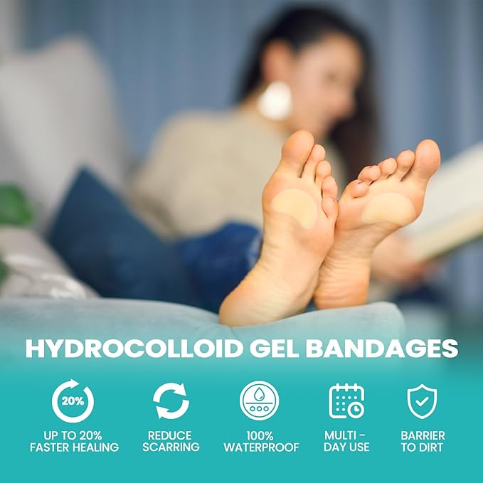 Promifun Blister Pads - 28 ct Water Resistant Hydrocolloid Bandages for Foot, Toe, Heel - Gel Blister Cushions for Prevention & Recovery, Spot Pack