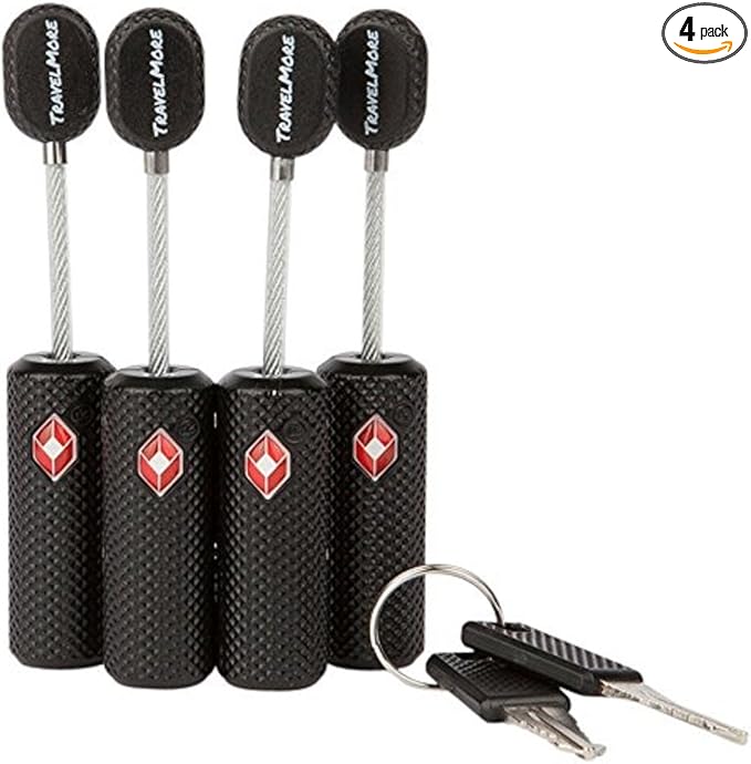 4 Pack TSA Approved Luggage Locks with Keys for Travel – Flexible Ultra Secure Mini Key Padlock & Metal Zinc Alloy Material – Black