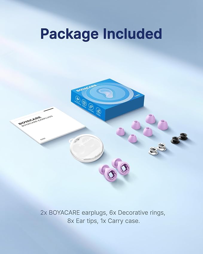 Ear Plugs for Sleeping Noise Cancelling, 45dB Reusable Earplugs for Noise Reduction, Hearing Protection Ear Plugs with 8 Ear Tips, Soft Silicone Earplugs for Sleep, Concerts, Snoring, Study (Purple)