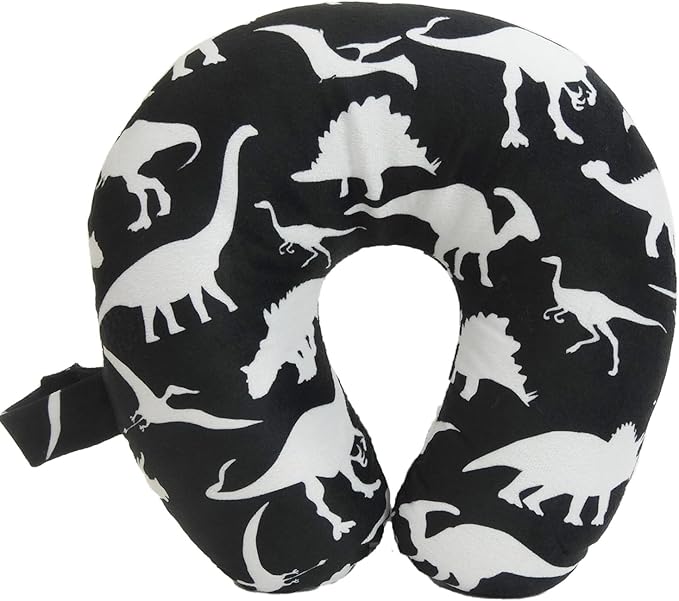 Wolf Essentials Kids Cozy Soft Microfiber Neck Pillow, Compact, Perfect for Plane or Car Travel, Dino