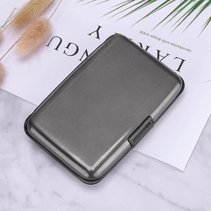 ELFISH RFID Blocking Credit Card Protector Aluminum ID Case Hard Shell Business Card Holders Metal Wallet for Men or Women（Gray