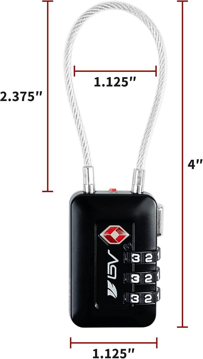 BV Black Combination Lock, TSA Approved, Resettable, 1000 Possibilities