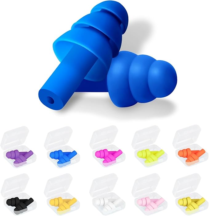 Leffis Noise Cancelling Ear Plugs for Sleeping, 50 Pairs Reusable Soft Silicone Earplugs, Waterproof Hearing Protection for Snoring, Swimming, Shooting, Concerts, Work, Travel