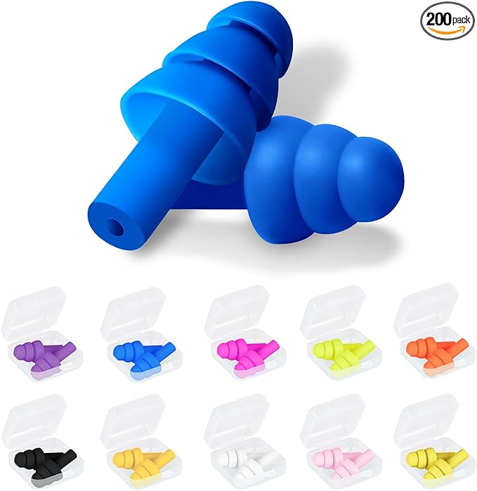 200 Pairs Ear Plugs for Sleeping Noise Cancelling, 10 Colors Reusable Silicone Sound Blocking Earplugs, Waterproof Noise Reduction Ear Plugs for Shooting, Swimming, Concerts, Snoring