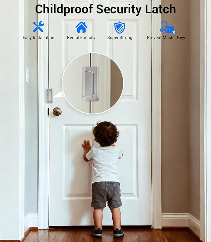 Home Security Door Reinforcement Lock with 8 Screws and Withstand 800 lbs, Child Proof Deadbolt Latch Prevents Unauthorized Entry, Door Safety Locks from Inside for Home & Privacy, Easy Installation