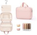 Lotour Travel Toiletry Bag for Women with Travel Size Silicone Containers Set, Hanging Toiletry Bag for toiletries, Cosmetic Bag Travel Organizer (Pink)