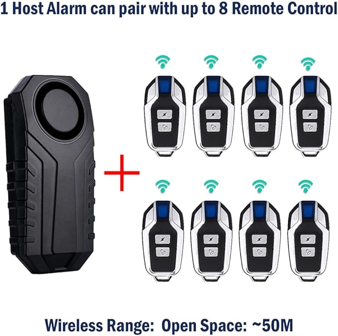 Bike Burglar Alarm Anti Theft, Wireless Motorcycle Vibration Triggered Sensing Alarm Horn with Remote Controller & SOS, Waterproof Door Siren for Bicycle E-Bike Scooter