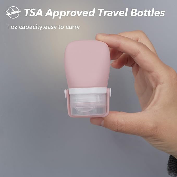1oz Travel Bottles for Toiletries, Silicone Leak-Proof TSA Approved Travel Size Containers (4-Pack) - Reusable Refillable Bottles for Shampoo, Body Wash, Lotion (White Green)