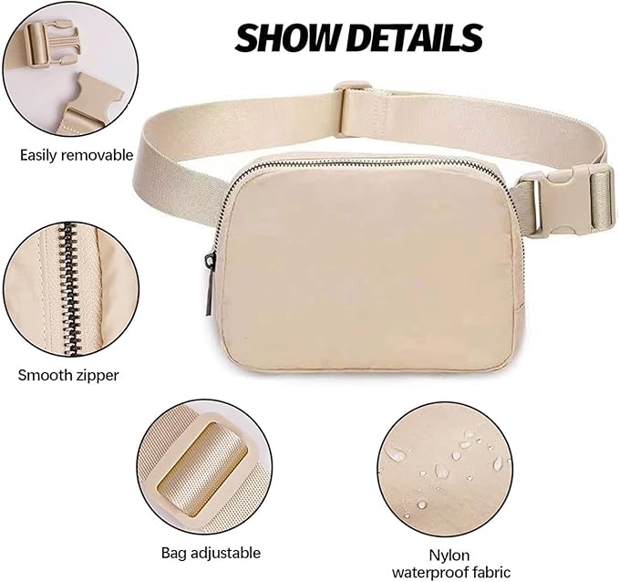 Belt Bag for Women Fanny Pack Dupes, Fashion Crossbody Waist Pack Bag with Adjustable Strap, Everywhere Belt Bag for Travel Outdoors Running Hiking（Khaki）