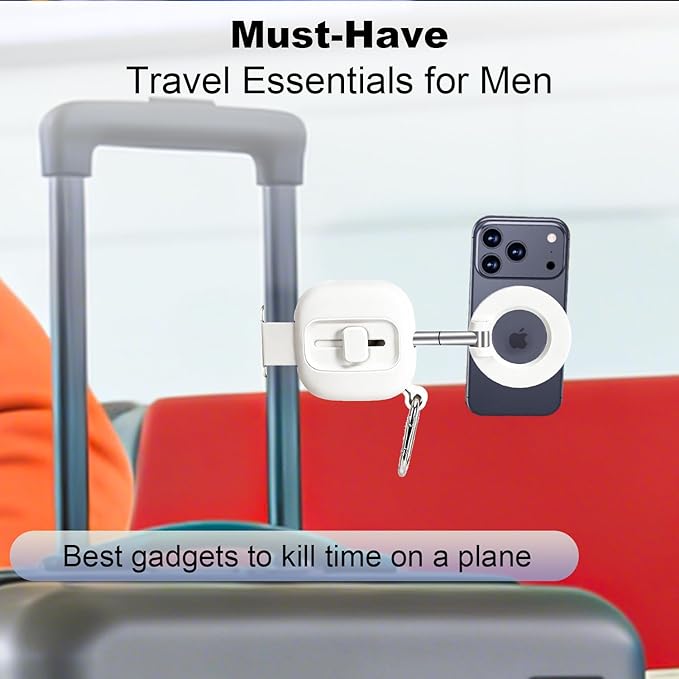 koolehaoda Airplane Phone Holder for Magsafe Air Plane Travel Essentials Magnetic Phone Mount Compatible with iPhone 17-12 Galaxy Mag-Safe Case, Handsfree for Long Flight Flying - White