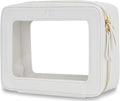 NGIL Clear Faux Leather Travel Toiletry Bag, Makeup Bag Organizer for Women, Clear Window & Gold Zipper Makeup Bag, Road Trip Essential, Skincare, Cruise Ship Essentials (White)