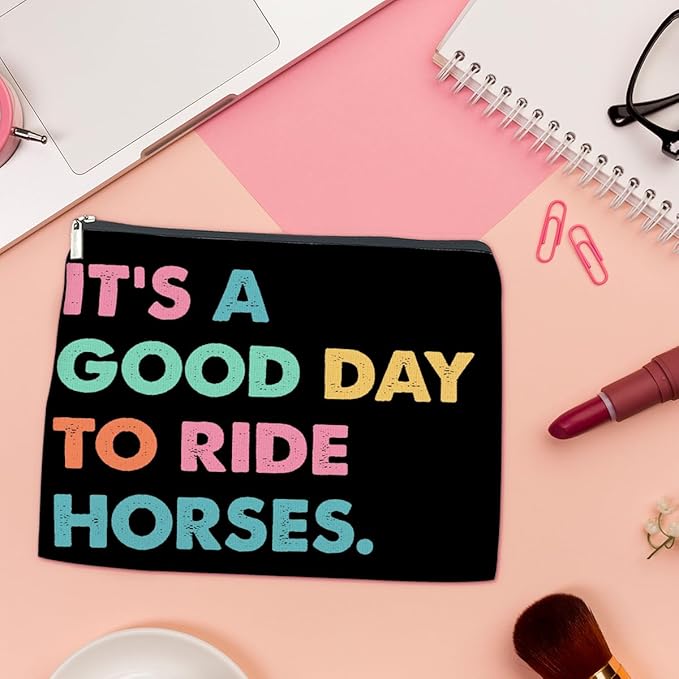 LyoGao Horse Gifts Horse Riding Equestrian Makeup Bag, Horseback Riding Gift for Girl Friend Daughter Sister, It's a Good Day to Ride Horses Cosmetic Bag