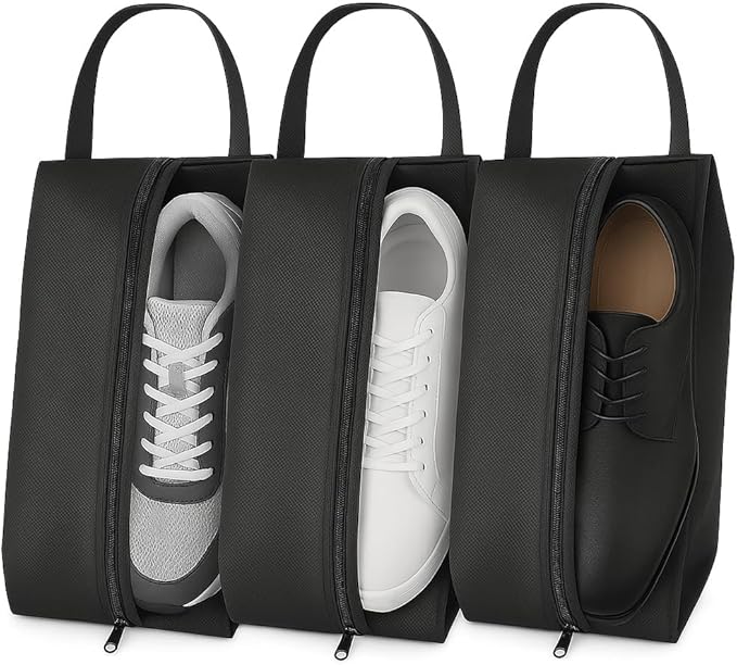 Shoe Bag for Travel, Gym & Sports – Water-Resistant Shoe Bag Cover/Pouch with Transparent Mesh Panel, Durable Zipper & Carry Handle – Fits Men’s Size 12 – Keeps Clothes Clean & Odor-Free | Pack of 3