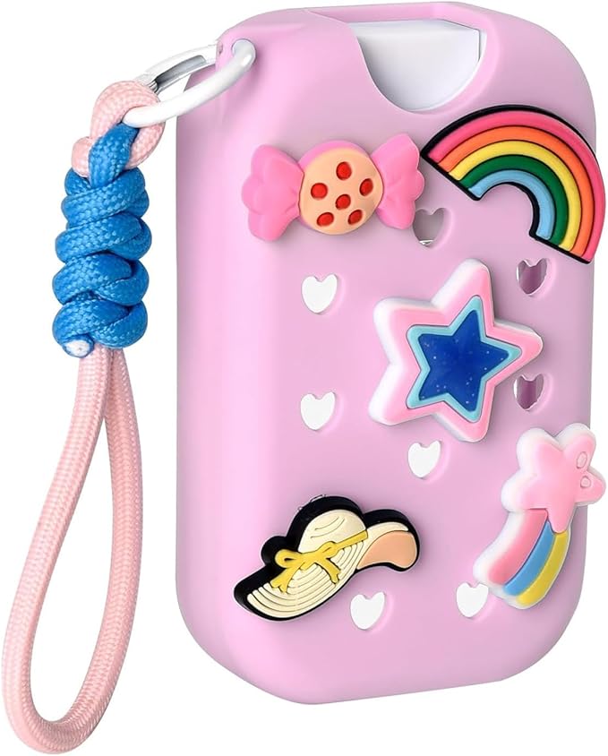 Silicone Mist Case with Touchland, Hand Sanitizer Spray Bottle (Fit for 1.5 FL OZ/45 mL Ver), with Refillable Spray Bottle 5 Charms and Keyring Accessory (Pink)
