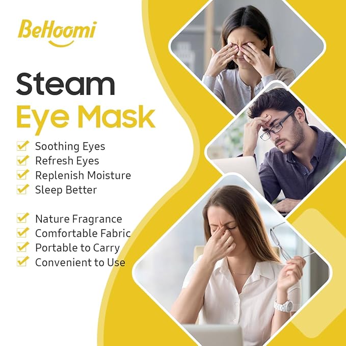 BeHoomi 20Packs Steam Eye Mask, Heated Eye Mask Warm Compress for Eyes, Disposable Self Heating Steam Mask for Sleep, Spa, Travel Essentials, Relaxation Gifts for Women, Mothers Day Gifts (Chamomile)