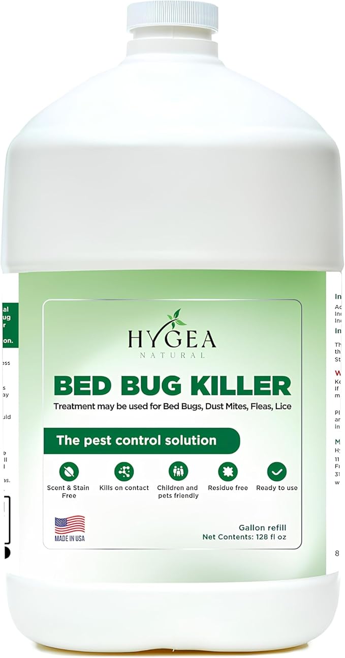 Hygea Natural Lice, Mite, and Bed Bug Killer Natural Spray - Child & Pet Friendly - Immediate Results - Stain & Odor Free (128 Ounce)