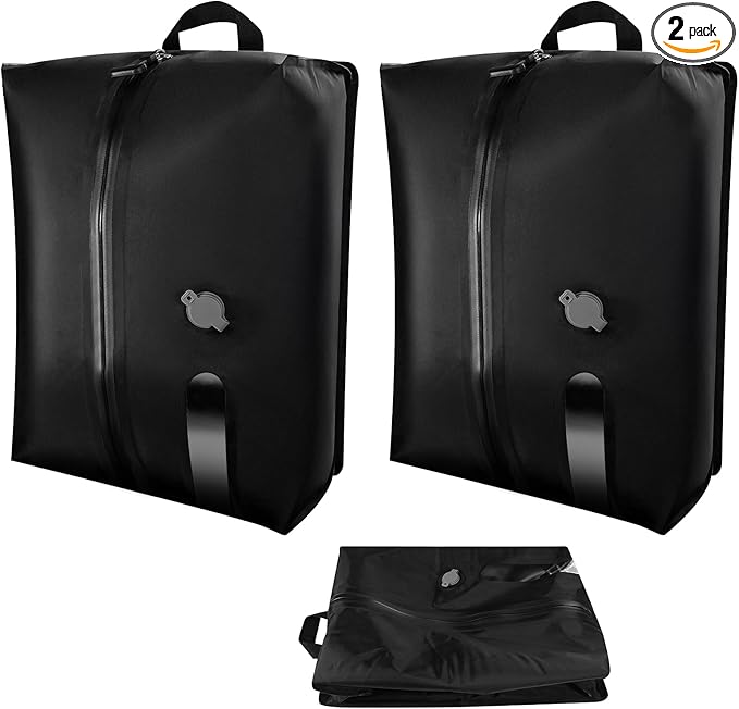 Reusable TPU Travel Vacuum Compression Bags - Waterproof Space Saver Bags for Luggage, Suitcase, Backpack, Storage Organizer (No Pump Required, 2 Pack, Black)