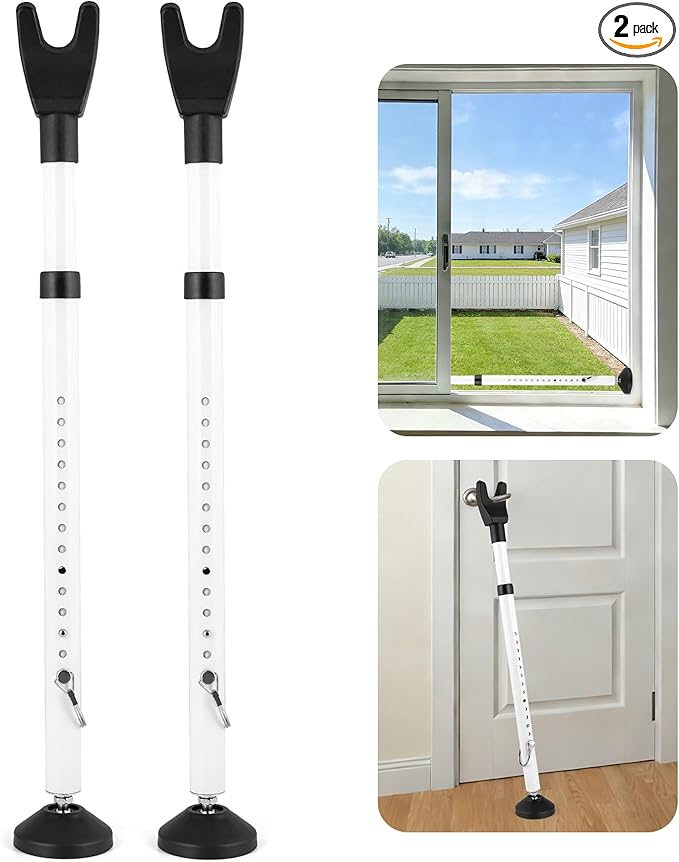 2 Pack Door Stoppers Security Bar, Heavy Duty Sliding Door Lock, Adjustable 21"-49" Safety bar for Sliding Glass, Hinged Doors, Window & Patio, Door Jammer for Home, Apartment, Hotel, Travel (White)