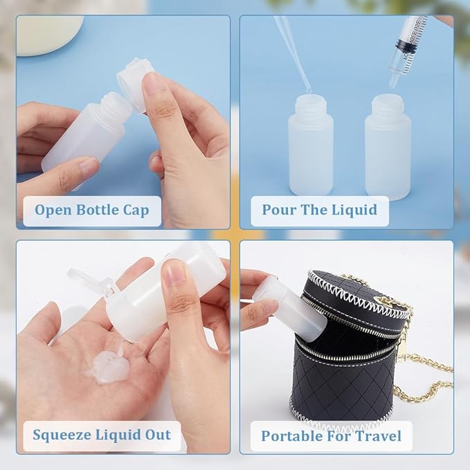 BENECREAT 10 Pack 1oz Travel Bottles Small Travel tubes Plastic Flip Cap Sample Bottle Refillable Travel Bottles for Makeup, Liquid, Cosmetic Toiletries Product