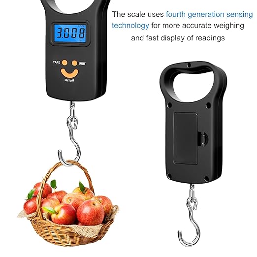 SKEAP Digital Fish Scale Luggage Scale, 110lb/50kg - Backlit LCD Display, Fishing Scale with 2 AAA Batteries Included, Fishing Gifts for Men