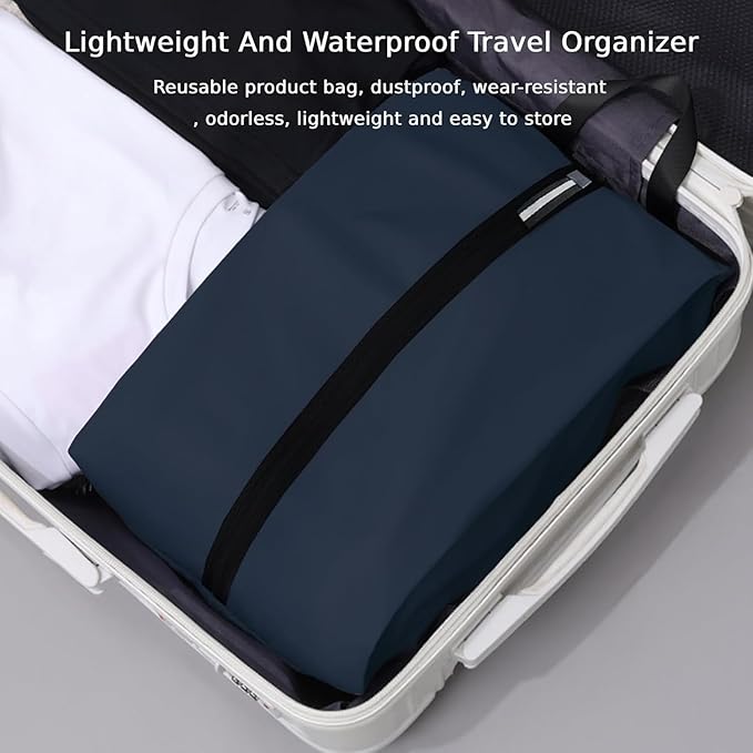 Shoe Bags for Travel, Set of 2 Pack Shoe Travel Bags for Packing, Large Waterproof Portable Travel Shoe Bag with Zipper Travel Essentials Women for and Men (Navy Blue, 2-Pack)
