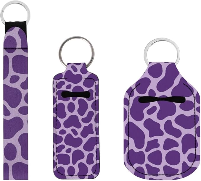 Suobstales 3Pcs Travel Bottles Keychain Holder Set,Travel Bottle Sleeves+Neoprene Chapstick Holders+Lanyard Keychain
