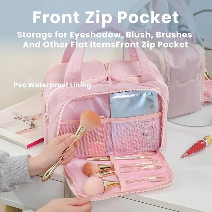 Toiletry Bag,Lightweight Travel Bag for Man and Women, Puffy Cosmetic Makeup Bag Organizer with Handle for Accessories,Essentials, Toiletries, Travel Small Bag (57bai)