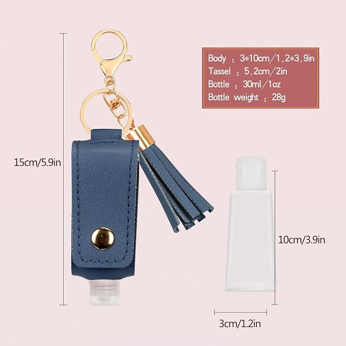 Unaone 1oz/30ml Hand Sanitizer Holder Travel Size, Empty Bottle Leather Sanitizer Holder with Keychain Portable Small Squeeze Bottle Refillable Container for Toiletry Lotion Liquid Soap Shampoo Blue