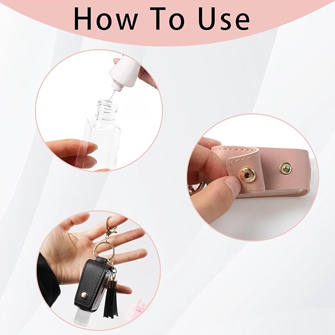 2PCS Hand Sanitizer Travel Size Keychain, Portable Hand Sanitizer Keychain with Plastic Empty Squeeze Bottle for Toiletry Shampoo Lotion Soap (Black+Pink)