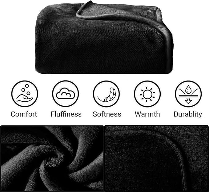 Travel Blanket Pillow, Soft Airplane Blanket 2-in-1, Travel Blanket Airplane Compact with Bag, Travel Essentials Accessories for Plane and Car,60x40 Black