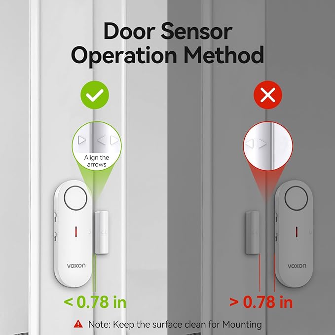 VOXON Door Alarms for Kids Safety - Window Alarms for Personal Home Security - 2 in 1 Chime/Alarm | 3-Level Volume Control - Burglar Door Sensor Alarm for Pool House Rooms Garage RVs - 2 Pack