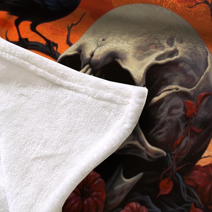 3D Sugar Skull Throw Blanket, Skeleton Bones Fleece Blanket for Couch Bed Sofa, Red Flowers Blankets and Throws, Gothic Skull Super Soft Cozy Plush Flannel Blanket 50x70, Decor & Gift