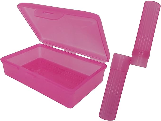 American Comb Pink Toothbrush Covers & Soap Box Set - Matching colors - Tooth Brush Cover Cap, Soap Dish Travel, Soap Dish Holder Travel - Plastic portable set with cover