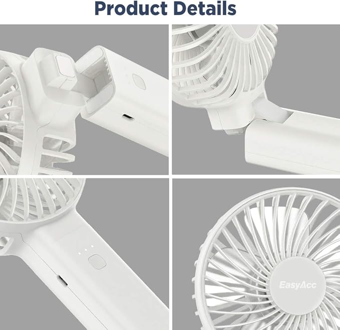 EasyAcc Handheld Fan, 5000 Battery Operated Portable Fan [ 4 Speed 20 Hours Powerful Hand Table Fan ] One Touch Power Off Foldable USB Desk Fan for Home Travel Outdoor