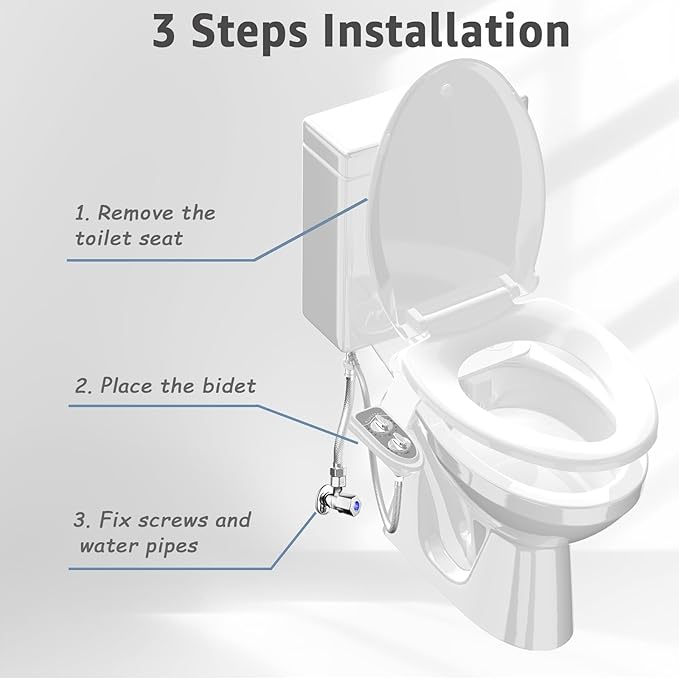 Aünsffer Bidet Attchment for Toilet Grey, Cold Water No-Electric, 3 Wash Modes [Frontal Wash + Rear Wash + Self-Cleaning]，Dual Nozzles Water Pressure Adjustable, Grey