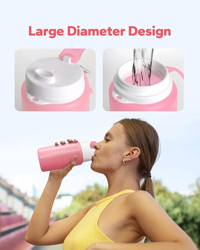Collapsible Water Bottle, Portable Folding Bottle & Water Bottle with Clip for Backpack, Foldable Water Bottle BPA Free, Sport Bottle Water Squeeze Collapble Watterbottles (Pink)
