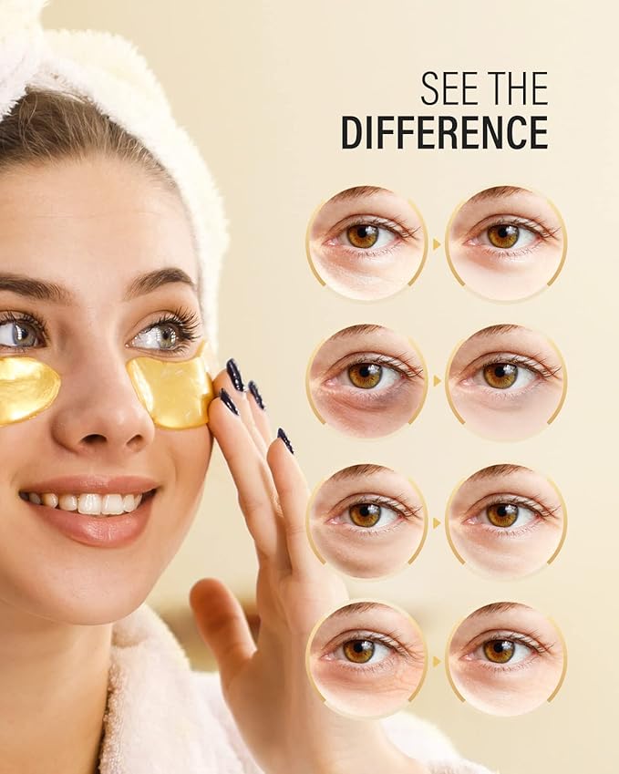 Maskiss 24k Gold Under Eye Patches (30 Pairs), Eye Mask, Collagen Skin Care Products, Eye Patches for Puffy Eyes, Eye Masks for Dark Circles and Puffiness.