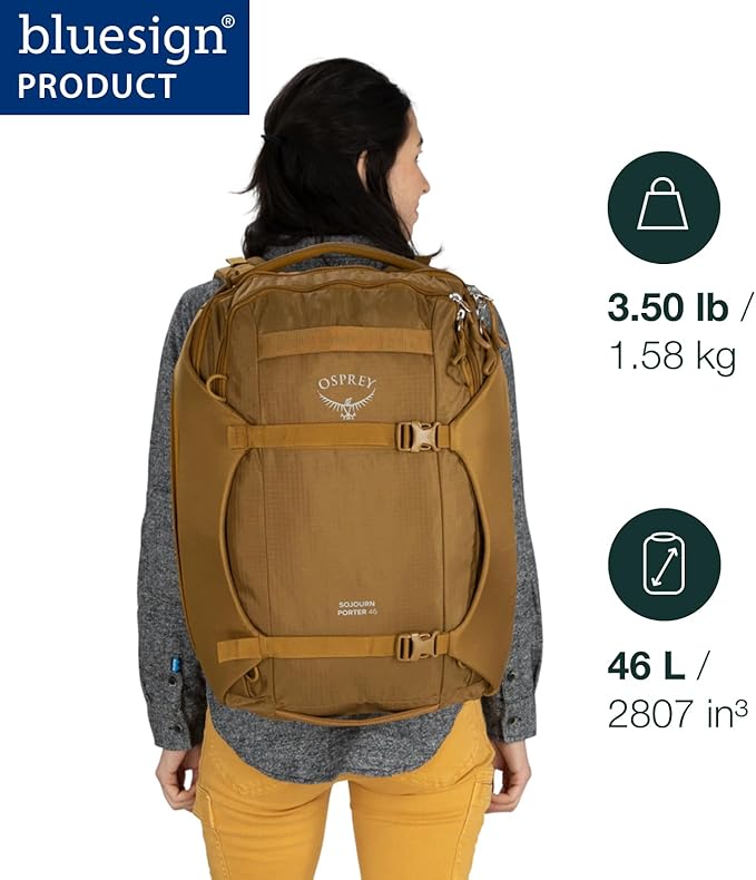 Osprey Sojourn Porter 46L Travel Backpack - Carry-On Compliant Luggage with StraightJacket Compression and Padded Laptop Sleeve - Durable Pack for International or Urban Travel, Graphite Purple
