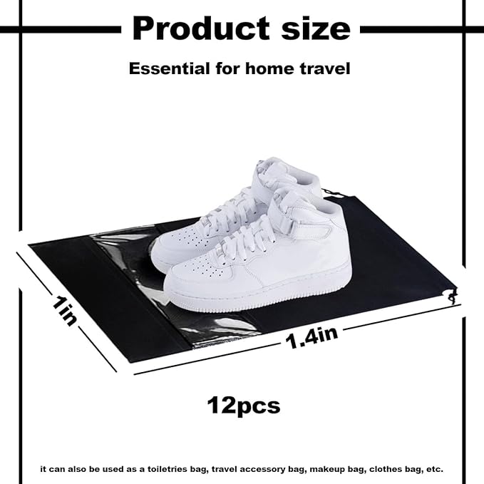 Shoe Bags for Travel,12PCS Black Travel Shoe Bags for Packing,Non-woven Shoe Bags for Storage,Shoe Bags for Travel Women & Man,Portable Shoes Organizer Pouch with Rope,Dust-proof Shoe Bag 13 x 17.32“