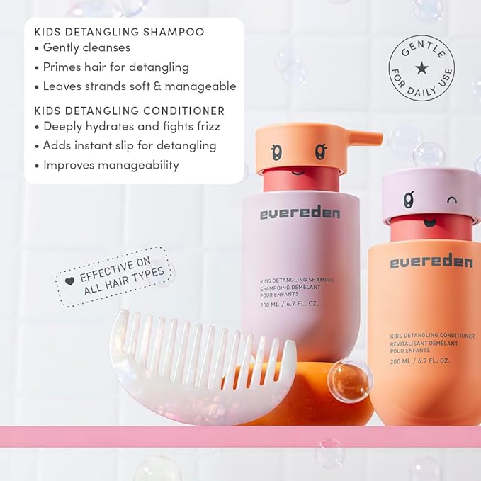 Evereden Kids Travel Set: Clean & Vegan 5-Piece Skin & Hair Care Set for Kids |Kids Face Cream, Face Wash, Detangling Shampoo, Conditioner & Spray With Travel Bag | Stocking Stuffers for Kids