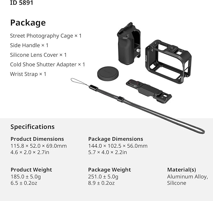 SMALLRIG Handle Grip Kit for DJI Osmo Action 6 with Metal Cage, Street Photography Grip for DJI, Action 6 Cage with Shutter Button, Cold Shoe, Wrist Strap, Lens Cover, 1/4 Threaded Hole - 6037