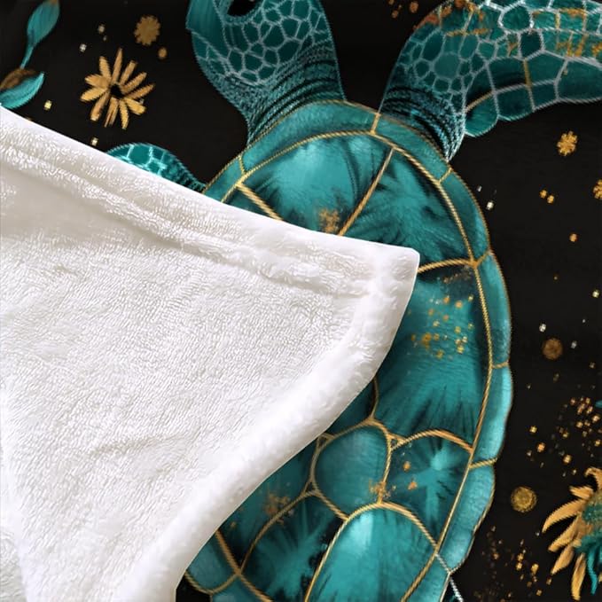 Sea Turtle Blanket Twin Size, Yellow Sunflowers Fleece Blanket for Couch Bed Sofa, Ocean Floral Blankets and Throws, Marine Reptile Super Soft Cozy Plush Flannel Blanket 60x80, Decor & Gift