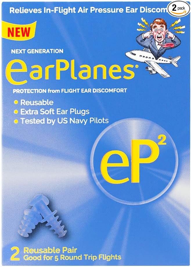 EP2 by Cirrus Healthcare Second Generation EarPlanes Earplugs Ear Protection from Flight Air and Noise Sound (2 Reusable Pair)