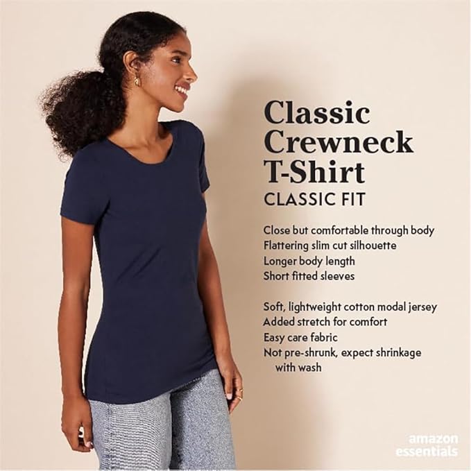 Amazon Essentials Women's Regular-Fit Short-Sleeve T-Shirt (Crewneck and V-Neck Options), Multipacks