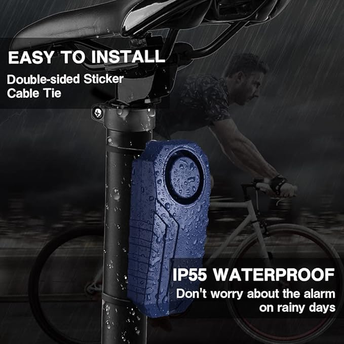 WSDCAM 113dB Bike Alarm Wireless Anti Theft Vibration Motion Sensor Vehicle Security Alarm System Waterproof Motorcycle Alarm Bicycle Alarm with Remote - Blue