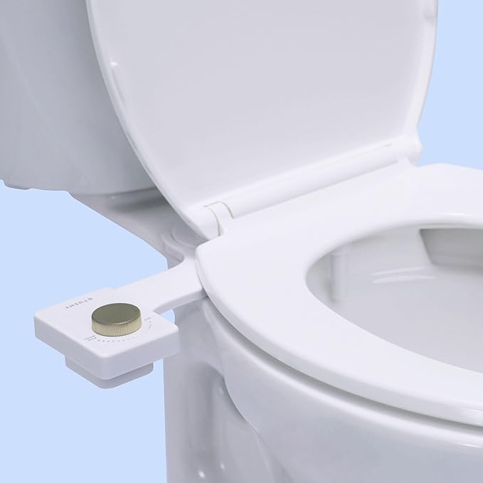 TUSHY Fresh Cool Water Bidet: Ultra Slim Toilet Seat Attachment (Non-Electric Self-Cleaning Hygienic Nozzle) Easy DIY Install <10 Min (Adjustable Water Pressure Control), Matte Brass Knob