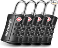 4 Pack TSA Approved Travel Luggage Locks, Combination Lock Keyless, 3-Digit Padlocks, Travel Sentry Accepted Compatible Padlock for Gym Locker, Golf Bag Case, Backpack, Black-by GIVERARE