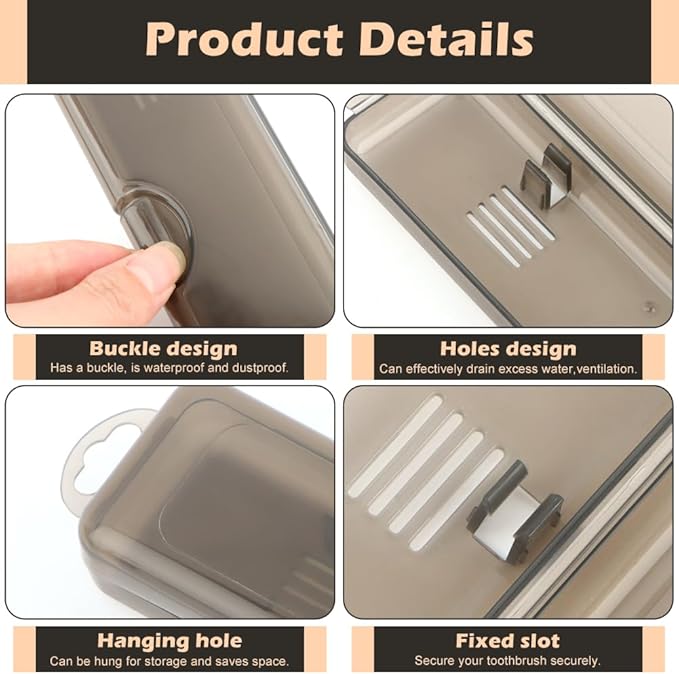 2 Pack Toothbrush Box,Travel Size Toothbrush Box Cover Portable Clear Black Cases Design with Holes for Home, Travel, Business Trips, Hotels(COLOR:Black)