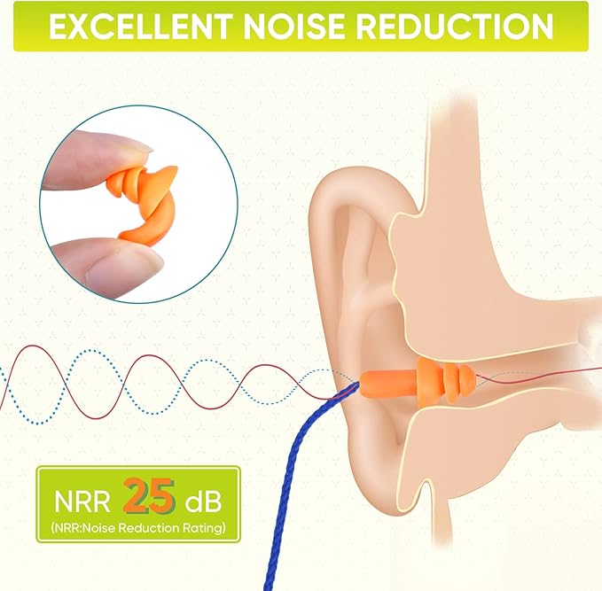 TICONN 100 Pairs Reusable Silicone Ear Plugs for Sleeping Noise Cancelling, Individually Wrapped 25dB NRR Corded Earplugs for Study Concentration Travel (100 Pairs)